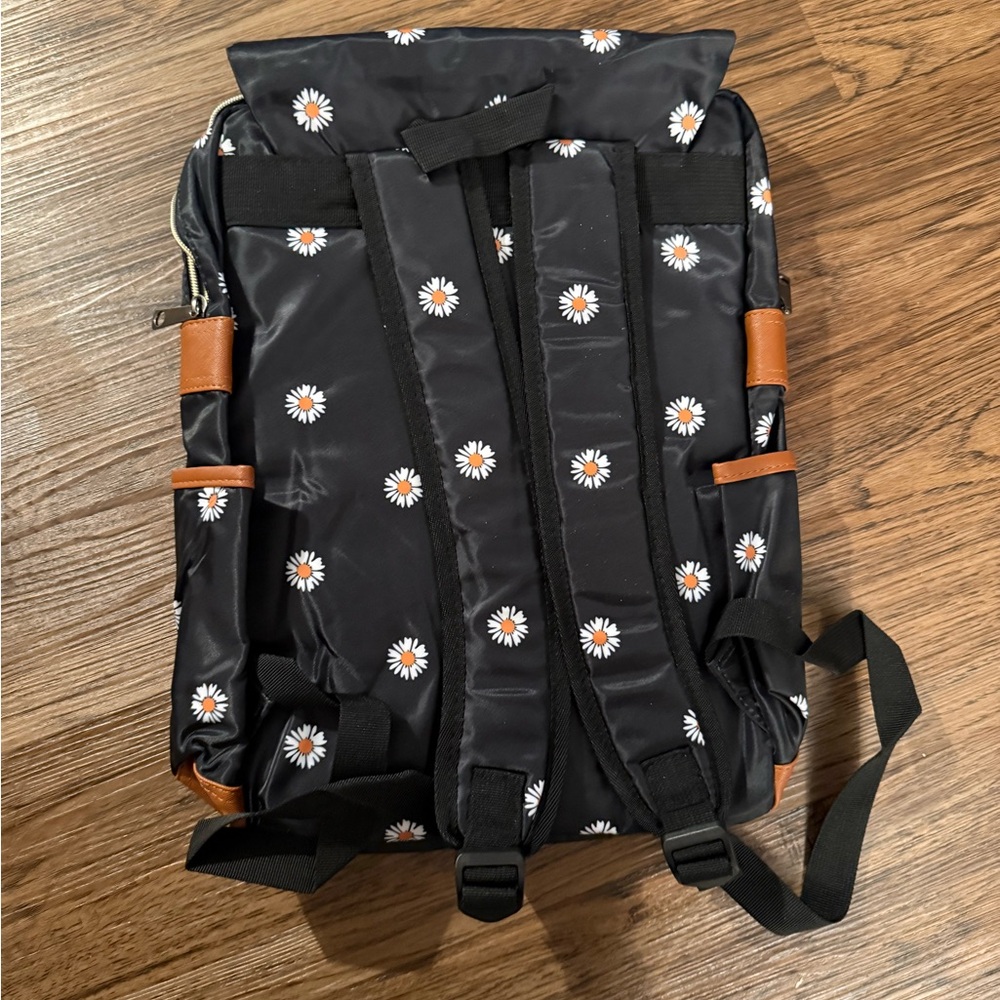 Xinveen Black with Daisies Slim Vintage Laptop Backpack - New - Picture 2 of 10